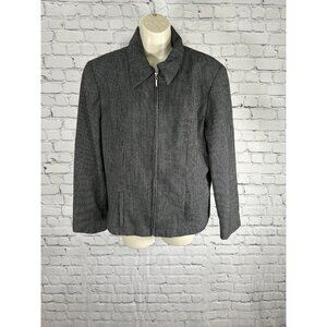VTG Alanni Black Collared Full Zip 100% Wool Shell Jacket Women’s 14
